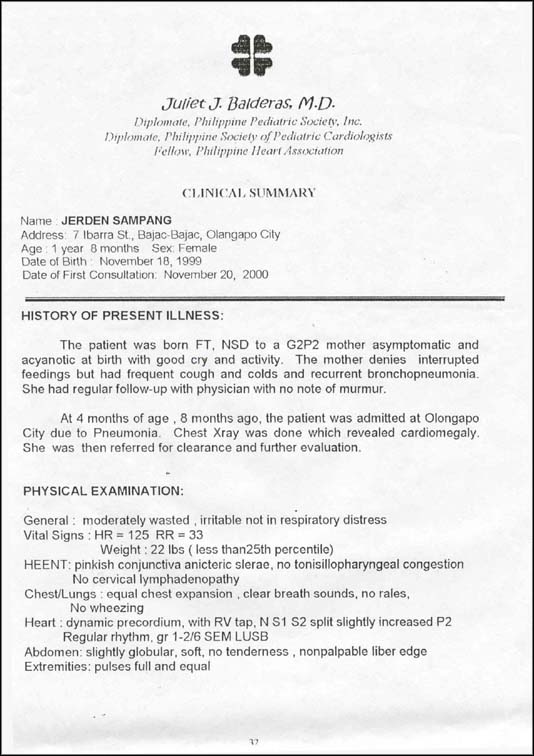 Clinical summary. History of present illness. Physical Examination