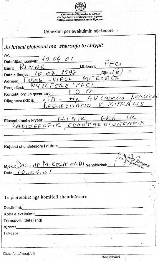 Document from International Organization for Migration, Kosovo
